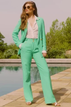Fashion Double Breasted Blazer (Jade Linen) Women Blazers|Tailoring