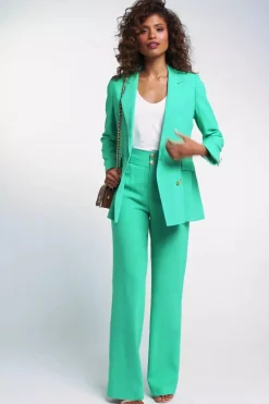 Fashion Double Breasted Blazer (Jade Linen) Women Blazers|Tailoring