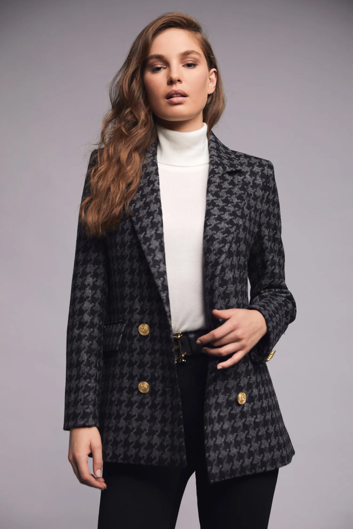 Outlet Double Breasted Blazer (Large Scale Charcoal Houndstooth) Women Blazers|Tailoring
