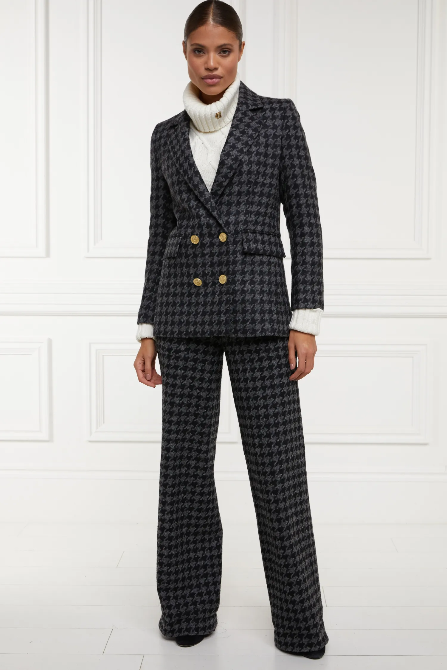 Outlet Double Breasted Blazer (Large Scale Charcoal Houndstooth) Women Blazers|Tailoring