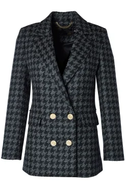 Outlet Double Breasted Blazer (Large Scale Charcoal Houndstooth) Women Blazers|Tailoring