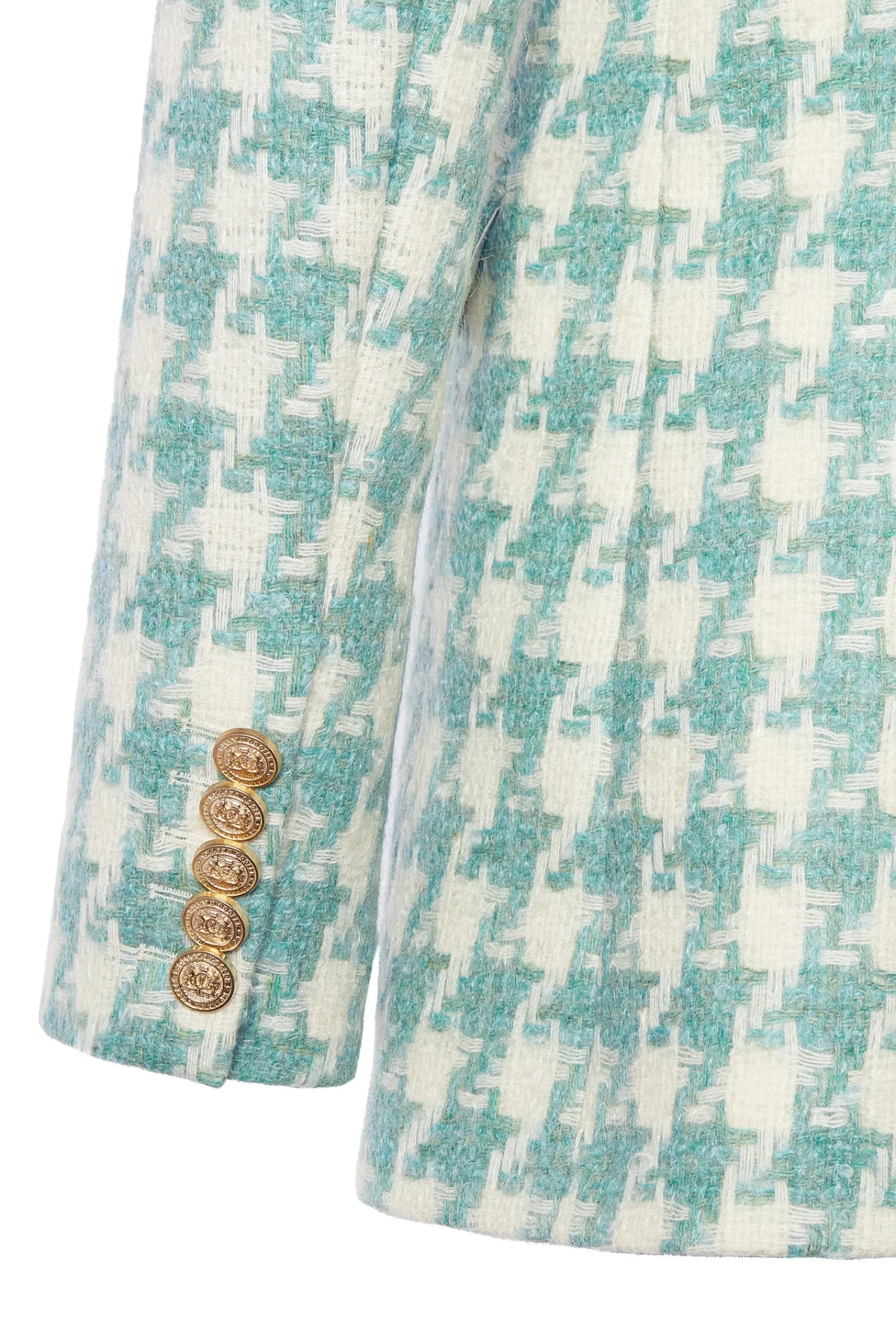 Fashion Double Breasted Blazer (Large Scale Teal Houndstooth) Women Blazers|Tailoring