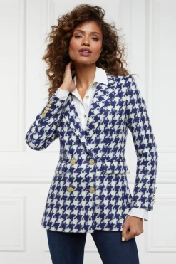 New Double Breasted Blazer (Large Scale Navy Houndstooth) Women Blazers|Tailoring