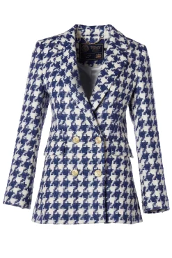 New Double Breasted Blazer (Large Scale Navy Houndstooth) Women Blazers|Tailoring