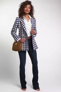 New Double Breasted Blazer (Large Scale Navy Houndstooth) Women Blazers|Tailoring