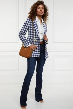 New Double Breasted Blazer (Large Scale Navy Houndstooth) Women Blazers|Tailoring