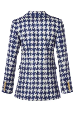 New Double Breasted Blazer (Large Scale Navy Houndstooth) Women Blazers|Tailoring