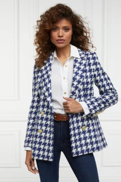 New Double Breasted Blazer (Large Scale Navy Houndstooth) Women Blazers|Tailoring