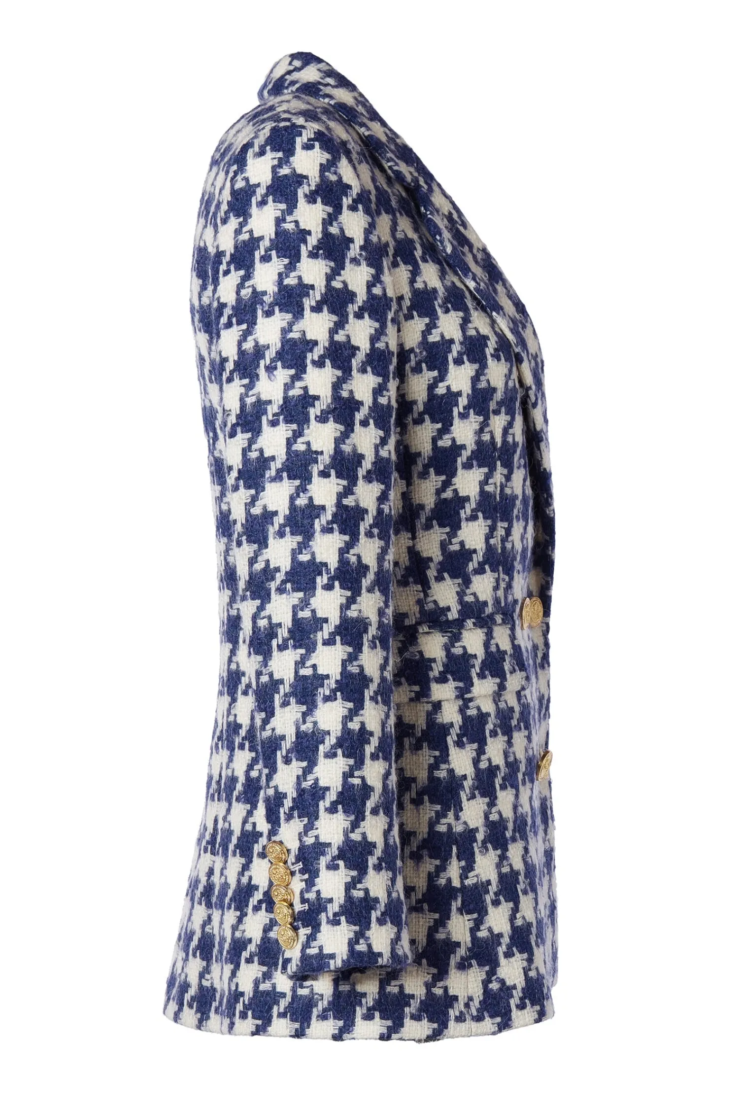 New Double Breasted Blazer (Large Scale Navy Houndstooth) Women Blazers|Tailoring