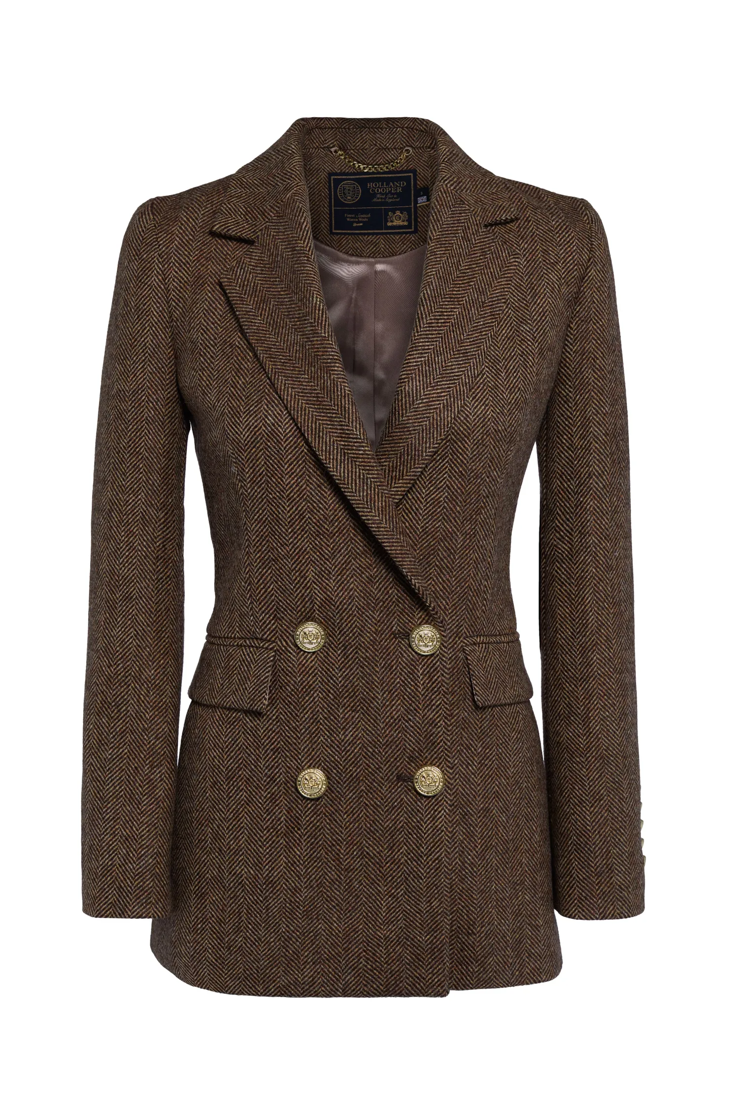 Clearance Double Breasted Blazer (Large Scale Brown Herringbone) Women Blazers|Tailoring