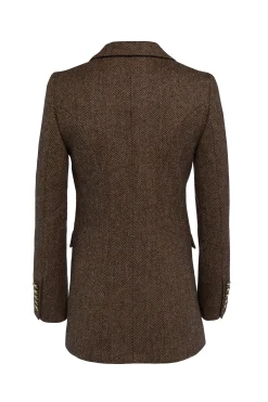 Clearance Double Breasted Blazer (Large Scale Brown Herringbone) Women Blazers|Tailoring