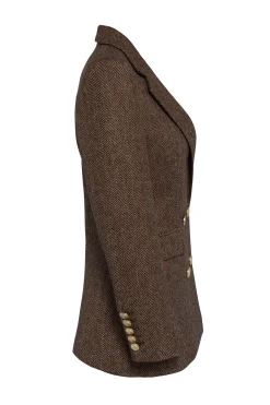 Clearance Double Breasted Blazer (Large Scale Brown Herringbone) Women Blazers|Tailoring