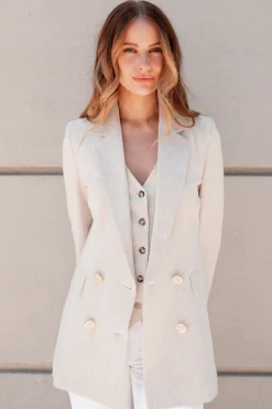 Hot Double Breasted Blazer (Natural Linen) Women Blazers|Tailoring