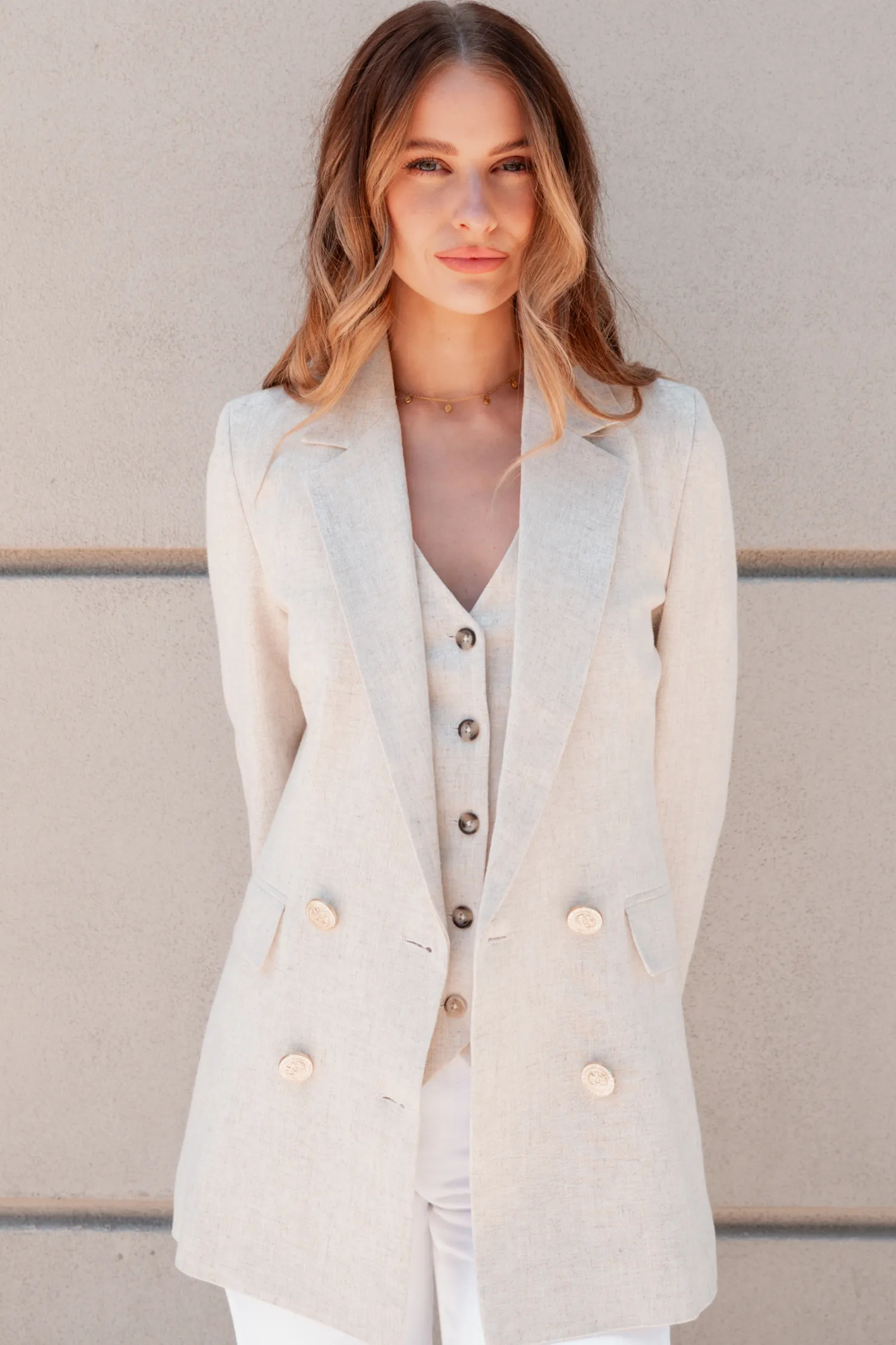 Hot Double Breasted Blazer (Natural Linen) Women Blazers|Tailoring