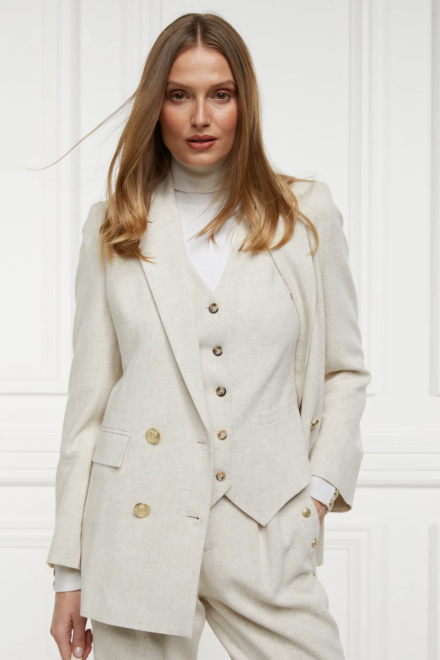Hot Double Breasted Blazer (Natural Linen) Women Blazers|Tailoring