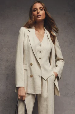 Hot Double Breasted Blazer (Natural Linen) Women Blazers|Tailoring