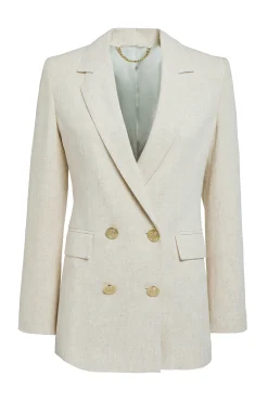 Hot Double Breasted Blazer (Natural Linen) Women Blazers|Tailoring