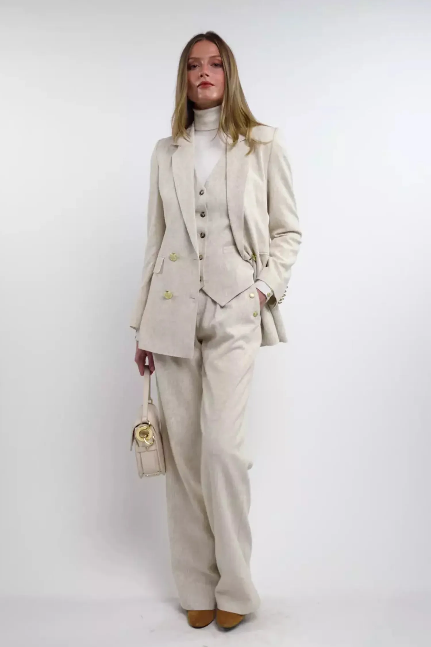 Hot Double Breasted Blazer (Natural Linen) Women Blazers|Tailoring