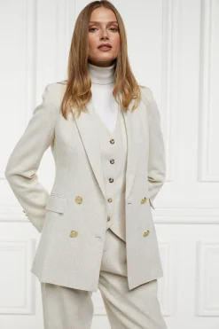 Hot Double Breasted Blazer (Natural Linen) Women Blazers|Tailoring