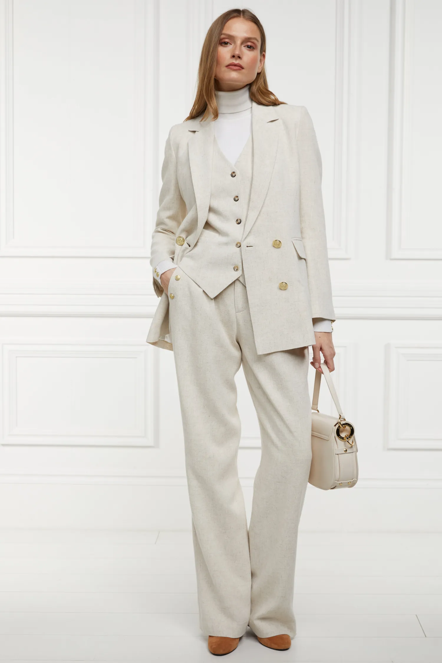 Hot Double Breasted Blazer (Natural Linen) Women Blazers|Tailoring