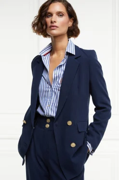 Best Double Breasted Blazer (Navy Linen) Women Blazers|Tailoring