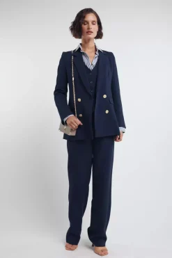 Best Double Breasted Blazer (Navy Linen) Women Blazers|Tailoring