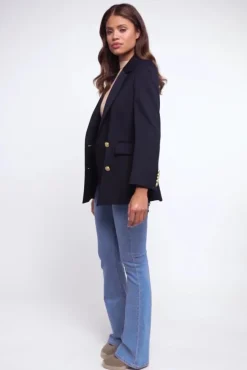 Fashion Double Breasted Blazer (Navy Twill) Women Blazers|Tailoring