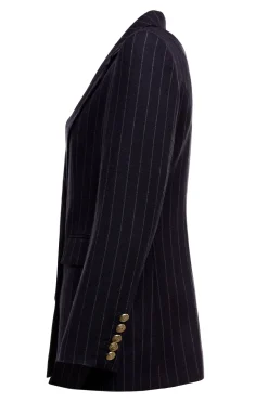 Outlet Double Breasted Blazer (Navy Chalk Pinstripe) Women Briefcase|Blazers