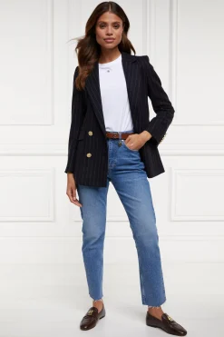 Outlet Double Breasted Blazer (Navy Chalk Pinstripe) Women Briefcase|Blazers