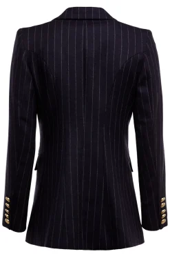 Outlet Double Breasted Blazer (Navy Chalk Pinstripe) Women Briefcase|Blazers