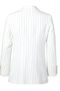Clearance Double Breasted Blazer (Oyster Linen Pinstripe) Women Blazers|Tailoring