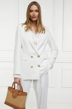 New Double Breasted Blazer (Oyster Linen) Women Blazers|Tailoring