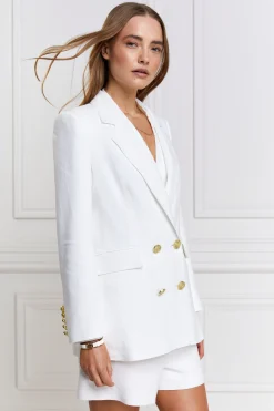 New Double Breasted Blazer (Oyster Linen) Women Blazers|Tailoring