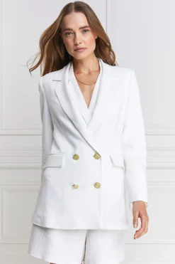 New Double Breasted Blazer (Oyster Linen) Women Blazers|Tailoring