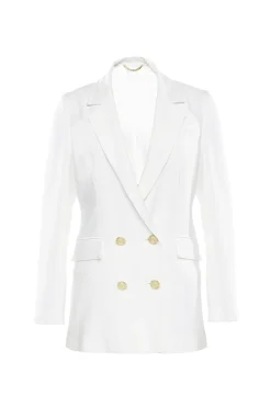New Double Breasted Blazer (Oyster Linen) Women Blazers|Tailoring