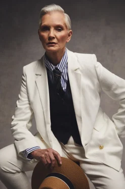 New Double Breasted Blazer (Oyster Linen) Women Blazers|Tailoring