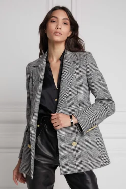 Sale Double Breasted Blazer (Prince of Wales Mono) Women Blazers|Tailoring