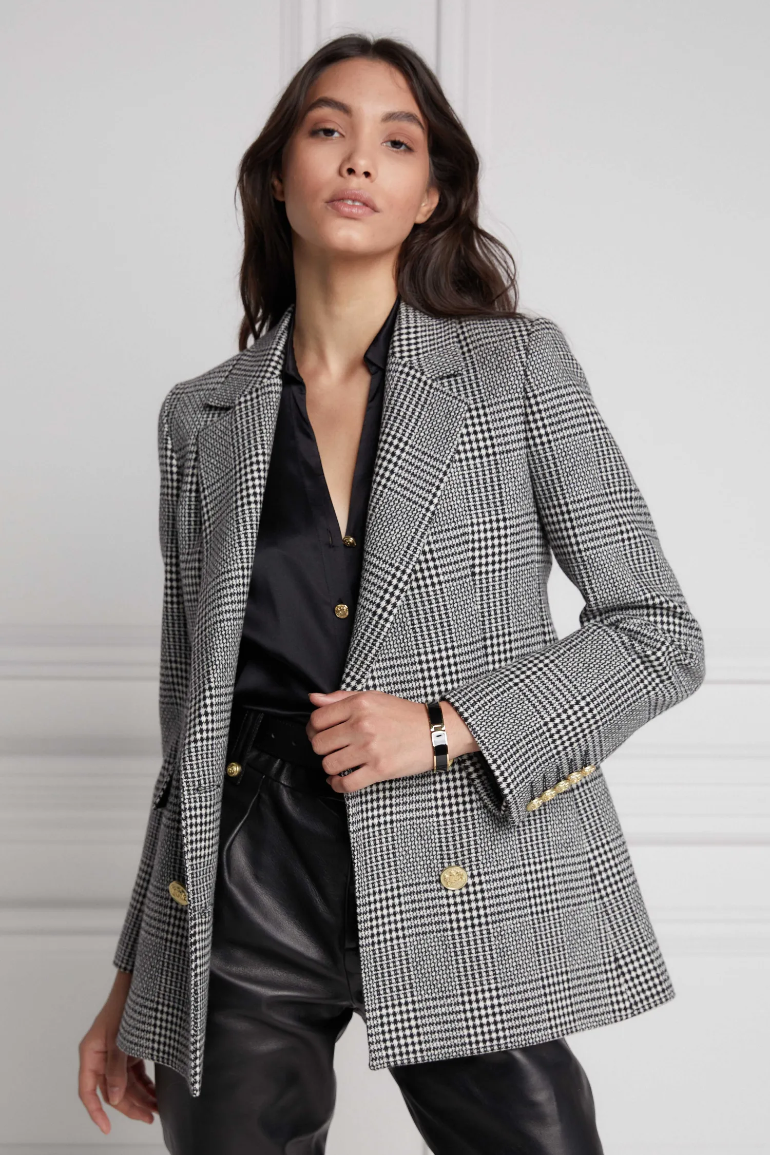Sale Double Breasted Blazer (Prince of Wales Mono) Women Blazers|Tailoring