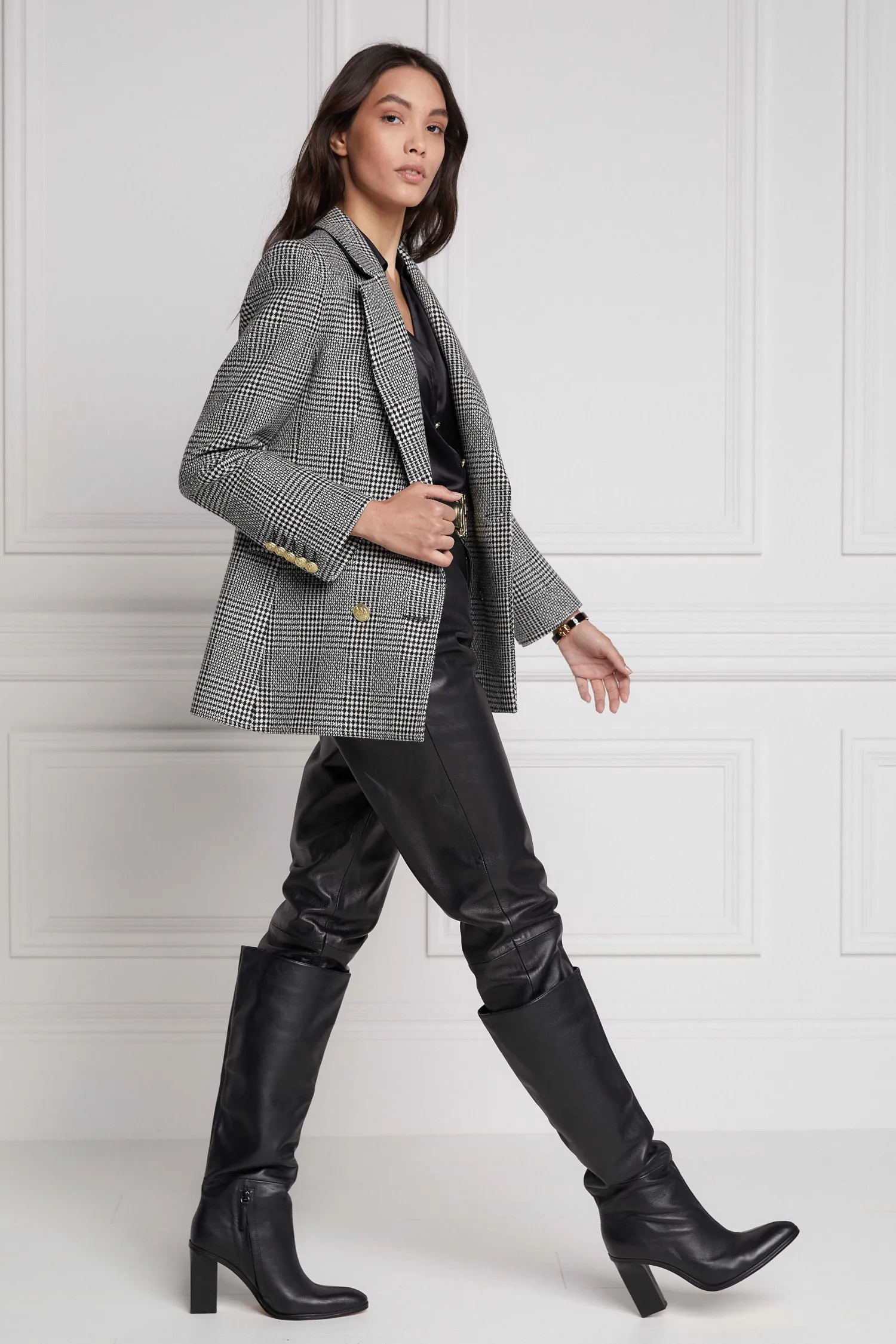 Sale Double Breasted Blazer (Prince of Wales Mono) Women Blazers|Tailoring