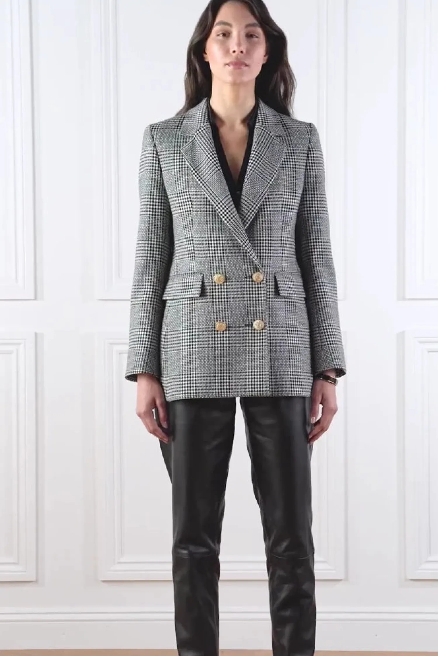 Sale Double Breasted Blazer (Prince of Wales Mono) Women Blazers|Tailoring