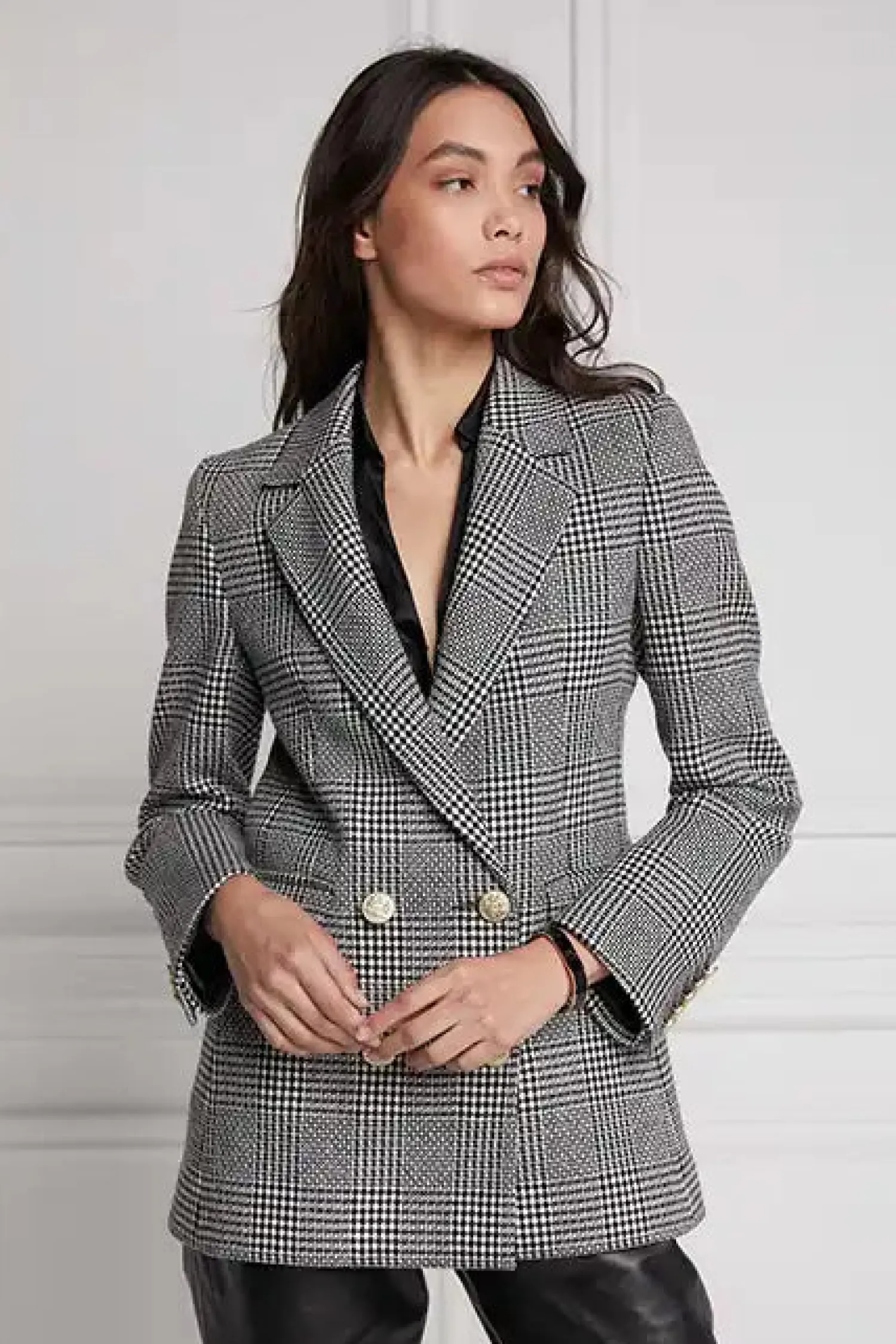 Sale Double Breasted Blazer (Prince of Wales Mono) Women Blazers|Tailoring