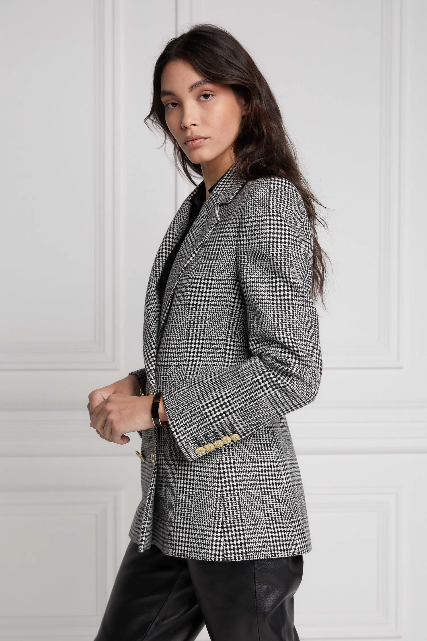 Sale Double Breasted Blazer (Prince of Wales Mono) Women Blazers|Tailoring