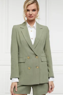 Online Double Breasted Blazer (Sage Linen) Women Blazers|Tailoring