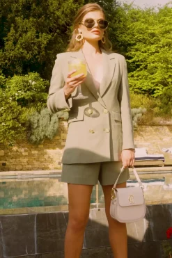 Online Double Breasted Blazer (Sage Linen) Women Blazers|Tailoring