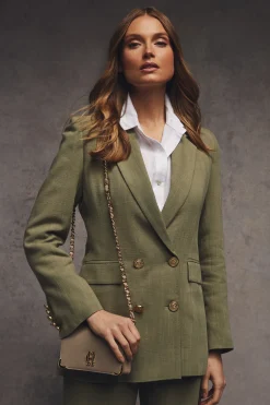 Online Double Breasted Blazer (Sage Linen) Women Blazers|Tailoring