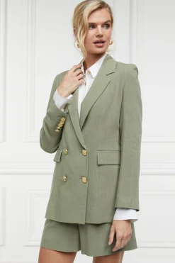 Online Double Breasted Blazer (Sage Linen) Women Blazers|Tailoring