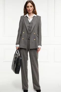Hot Double Breasted Blazer (Soft Grey Pinstripe) Women Blazers|Tailoring