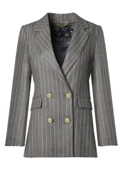 Hot Double Breasted Blazer (Soft Grey Pinstripe) Women Blazers|Tailoring