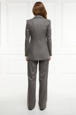 Hot Double Breasted Blazer (Soft Grey Pinstripe) Women Blazers|Tailoring