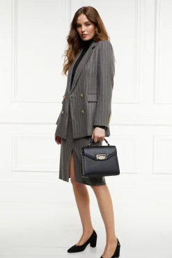 Hot Double Breasted Blazer (Soft Grey Pinstripe) Women Blazers|Tailoring